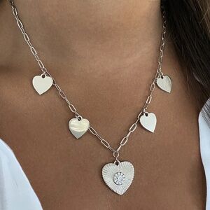 $250 Jennifer Miller 14K White Gold Plated Necklace with Heart Charms